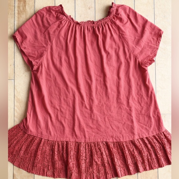 St-Johns Bay Ruffled neckline Pleated Lace Hem Short Sleeve T-Shirt Size XL - Picture 4 of 4